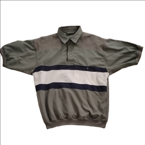 David Taylor Olive With White & Blue Stripes Polo Shirt